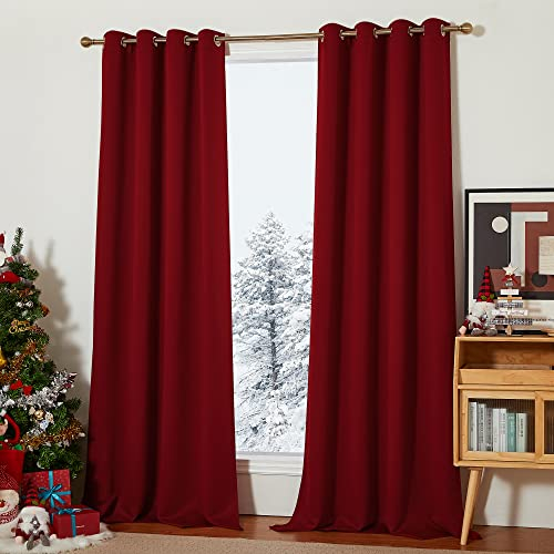 PONY DANCE Vorhang Blickdicht Ösen Übergardinen 2er Set Verdunklungsvorhänge Wohnzimmer Gardinen Verdunkelung Rot Thermogardinen Hitzeschutz, H 245 x B 140 cm