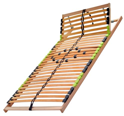 DaMi Lattenrost Buchenholz Basic Kopfteil verstellbar (Zerlegt) 120 x 200 cm I 7 Zonen Lattenrahmen mit 5-Fach Härteverstellung für alle Bett-Matratzen, Buche Bettrahmen Holzleisten Gestell