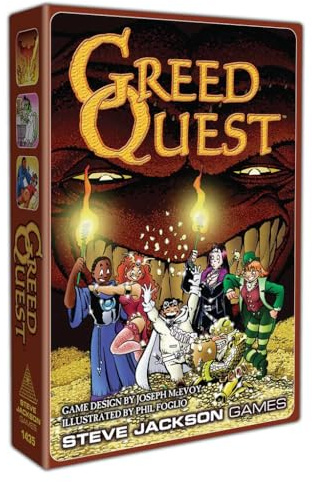 Steve Jackson Games | GreedQuest | Fast-Paced Game | Outsmart Your Friends with Clever Tactics and Sneaky Moves | Rule-Changing Strategy Game for 3 to 6 Players Ages 10 and Up | English