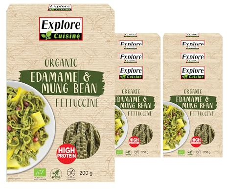 Explore Cuisine Edamame and Mung Bean Fettuccine, Delicious Low Carb, Plant-based Vegan Pasta, High in Protein, High in Fibre, Gluten Free, Easy to Cook 6 Pack - 6 x 200g