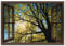 ARTLAND Wanddeko Leinwand Bilder Wandbild 100 x 70 cm Bäume Foto Grün B8CM Fensterblick Frühling Sonne Baumkrone Eiche