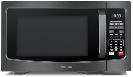 TOSHIBA EM131A5C-BS Countertop Microwave Ovens 1.2 Cu Ft, 12.4 Removable Turntable Smart Humidity Sensor 12 Auto Menus Mute Function ECO Mode Easy Clean Interior Black Color 1000W