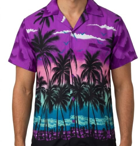 REDSTAR Summer Hawaiian Shirts for Men Adult - Tropical Mens Hawaiian Shirt Fancy Dress as Fun Ugly Stag Do Accessories (3XL, Purple)
