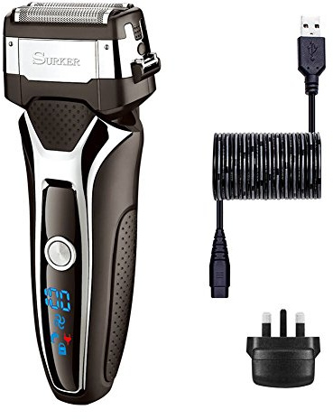 SURKER Herren Elektrischer Folienrasierer Rasierer für Männer mit Trimmer Schnurloser Rasierer Nass und Trocken LCD-Display Schnurrbart Koteletten Rasierer Pop-Up Haarschneider USB Schnellladung