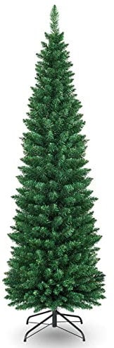 GYMAX 5FT 6FT 7FT 8FT Green Pencil Slim Christmas Tree, Artificial Traditional Xmas Tree, Indoor Outdoor Christmas Decoration (180 cm/6 ft)