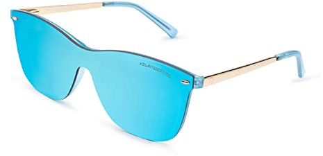 CLANDESTINE - Gafas de Sol Unisex - Modelo Way by El Hombre de Negro - Color Dorado y Azul - Lentes de Nylon de Color Azul con Filtro HD y Efecto Espejo - Protección UV 400-141 x 50 mm