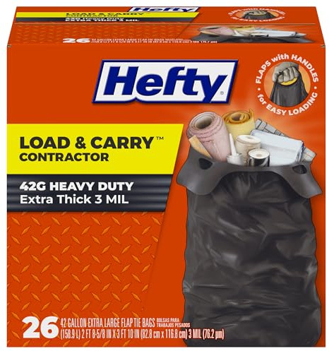 Hefty Load and Carry Contractor bolsas de basura de alta resistencia, 42 galones, 26 unidades