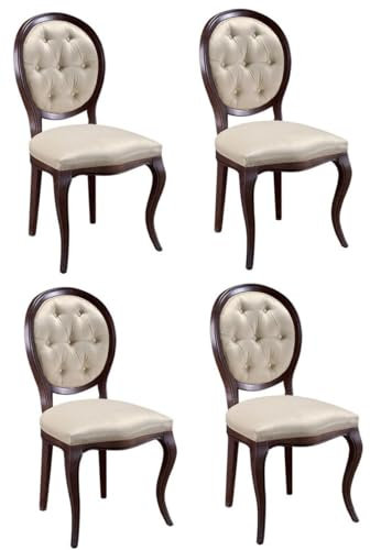 Casa Padrino Luxus Jugendstil Chesterfield Esszimmer Set Dunkelbraun/Cremefarben 51 x 44 x H. 99 cm - 4 Esszimmerstühle - Esszimmermöbel
