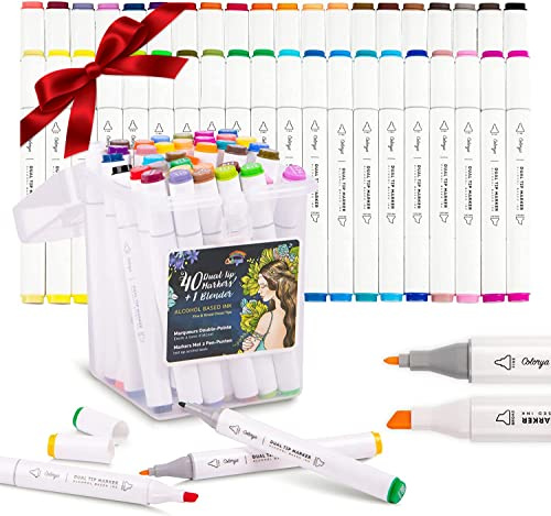 Colorya 40 Originals Alkohol Marker Stifte und Blender - Marker Stifte Set mit Doppelspitze - Marker Set mit Twin Tip - Stifte zum Zeichnen Skizzieren Ausmalen