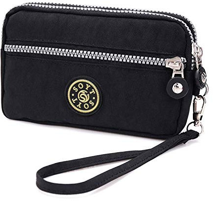 LassZone Wristlets Wallets for Women Nylon Clutch Bag Mobile Phone Purse Smartphone Bag Ladies 3 Layer Zipper Handbag with Detachable Wrist Strap for Cellphone Card Cash