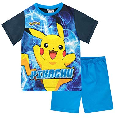 Pokemon Schlafanzug Jungen | Pikachu Pyjama Kurz Blau 128