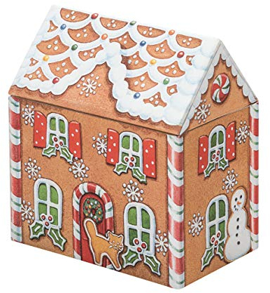 EGB Christmas GINGERBREAD HOUSE SHAPED with ROOF Lid - Novelty Tea Caddy/Sweets Storage Tin/Container - - Medium 14cm or Small 9cm (MEDIUM 14cm)