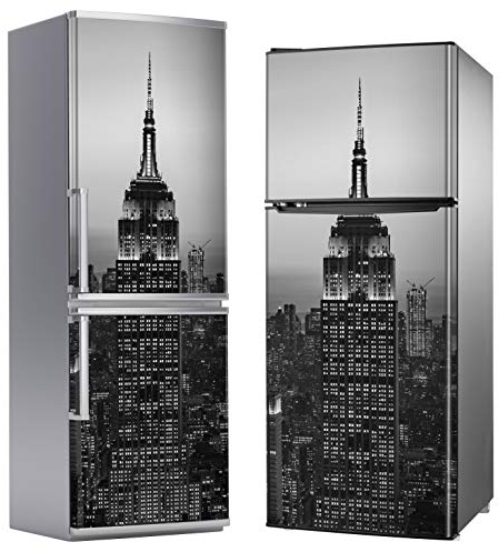 MEGADECOR DECORATE YOUR HOME Vinilo Adhesivo Decorativo para Nevera, Especial Libre De Burbujas, Edificio Empire State, Blanco Y Negro (200cm x 70cm)