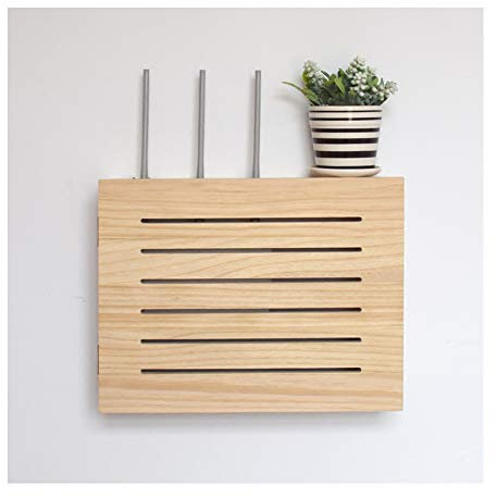 XICHENGSHIDAI Nordic Holz Wand-Montage Router Aufbewahrungsbox Massivholz WiFi Modem Okklusionsbox Wandaufbewahrung Regal Stripe M