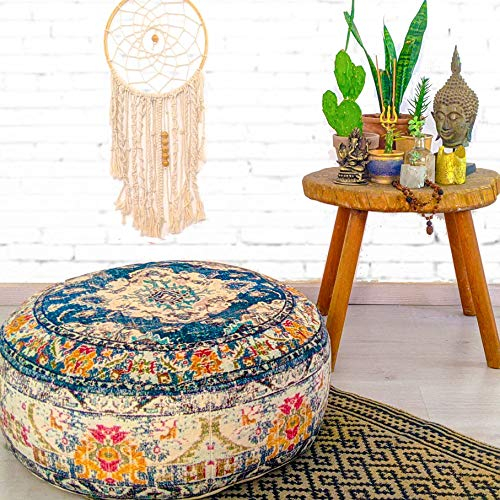 Mandala Life ART Bohemian Yoga Dekor Boden Kissenbezug - 60x20 cm - Runder Meditation Kissenbezug - Bedruckter Baumwollte Hocker