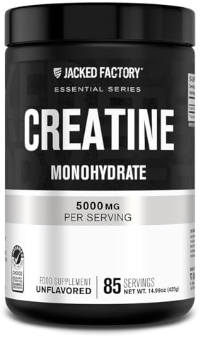 Jacked Factory Creatine Monohydrate 425g - 5g Creatine Powder per Serving, Informed Choice Certified - Increased Physical Performance* & Resistance Training Effects** - 85 Servings, Unflavoured