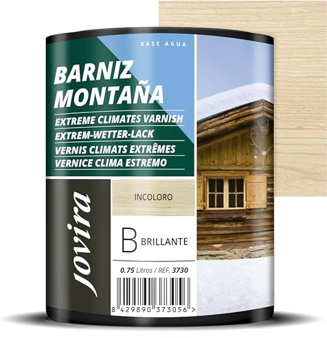 JOVIRA PINTURAS Barniz Montaña al Agua, para el cuidado y la decoración de maderas en exterior. (750 Mililitros, Brillante)