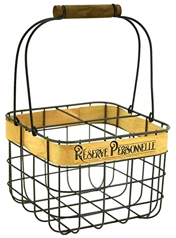 Panier porte-bouteilles en métal et bois x 4 bouteilles