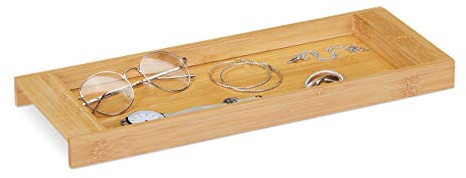 Relaxdays Bambus Ablage Bambú, Estante Baño, Bandeja Decorativa, Repisa Bañera 3 x 40 x 15 cm, Marrón Natural, 1 Pieza
