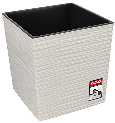 KADAX Vaso da fiori in plastica, resistente alle intemperie, per balcone, terrazza, interno, leggero, con intarsio, vaso per piante, fioriera (crema, altezza: 30 cm)