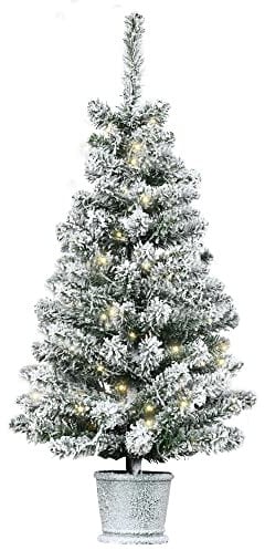 HOMCOM Albero di Natale Artificiale Innevato con 60 Luci LED Bianche e 116 Rami, Base con Vaso Rimovibile, Φ40x90cm, Verde