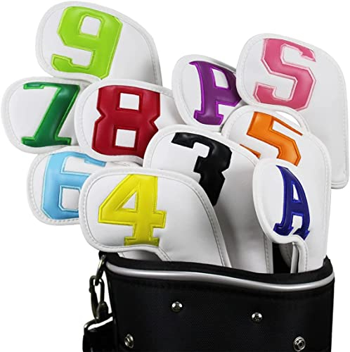 10 Pcs Leather Iron Golf Head Covers Strong Magnetic Closure Long Neck Protect Club
