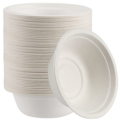SEUNMUK 150 Pack 350 ML (12 oz) Paper Bowls, White Sugarcane Bagasse Bowl Round Extra Strength Bowls for Parties, BBQ, Picnic