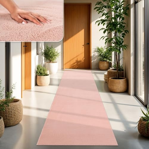 TT Home Wohnzimmer Teppich Kurzflor Anti-Rutsch Rückseite Unifarben Modern Waschbar, Farbe: Rose, Größe:100x200 cm