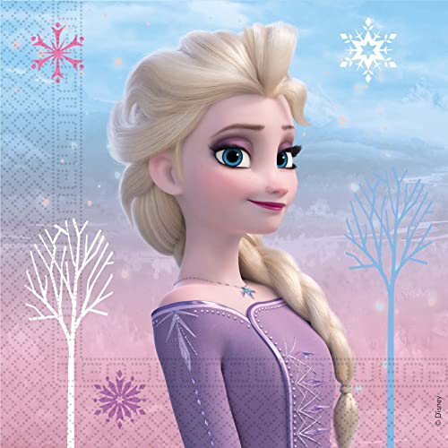 Procos 93840 - Servietten Frozen 2 Wind Spirit, 33 x 33 cm, 2-lagig, 20 Stück, FSC® Mix, Geburtstag, Mottoparty, Mittel, Hellblau, Lila, Rosa