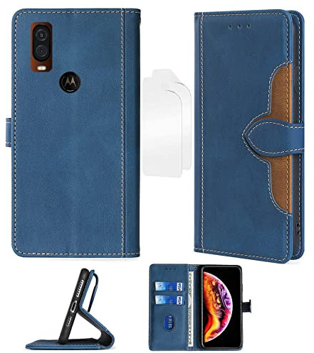 Aroepurt Flip Hülle Für Motorola Moto One Vision Hülle + Film Weicher TPU Panzerglas PU Leder Stand Case Cover cm-LAN