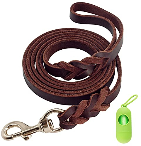 Guinzaglio in Pelle per Cani 1,2m / 1,6m / 2,1m - Addestramento Intrecciato a Mano - Cintura in Corda di Sicurezza per Taglia Media e Grande da Compagnia