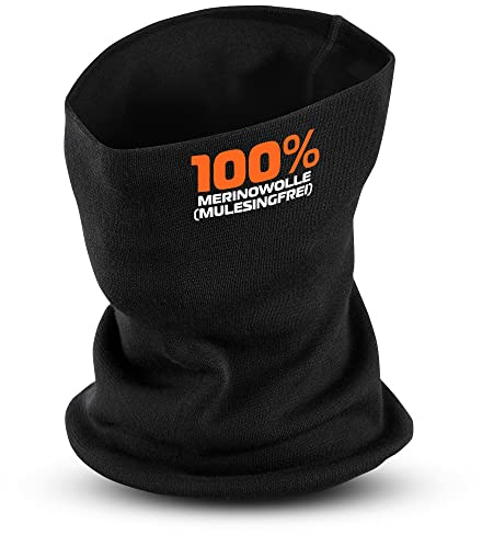 Hilltop Halstuch 100% Wolle (Merinowolle, mulesingfrei) - Multifunktionstuch, Schlauchtuch, Bandana für Damen und Herren, Farbe/Design:Schwarz Doppellagig