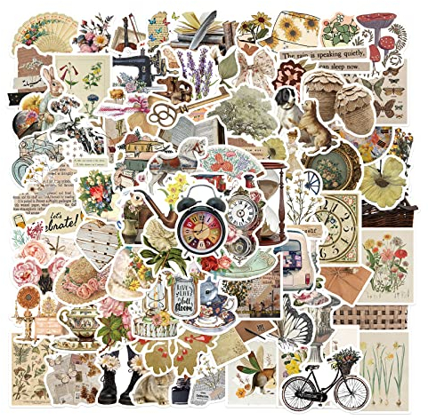 Vintage Sticker Retro Aufkleber 100 STK, Old School Vinyl Sticker in Retro-Optik für Scrapbook Notebook Laptop Skateboard Helm Koffer Fahrrad Motorrad (Vintage)