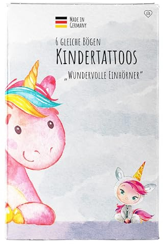 lila liebt dich® Einhorn Tattoo Kinder, Gastgeschenk Kindergeburtstag, 6 gleiche Bögen besonders hautfreundliche Kindertattoos, kleine Geschenke für Kinder