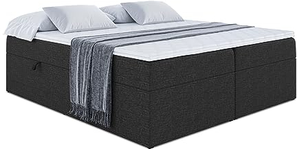ALTDECOR Boxspringbett mit Matratze und Lattenrost, Boxbett, Topper, Polsterbett mit Bettkasten, Bett mit Stauraum H3-Matratze, Doppelbett, Springboxbett - Marce-BW - 180x200 - Schwarz Inari 100