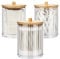 3 Pieza Dispensador de Algodón, Soportes de Hisopos de Algodón, Dispensadores Discos Desmaquillantes, Algodón con Tapas de Bambú Contenedor para bolas de algodón, Organizador de Almacenamiento de baño
