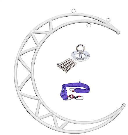 Aerial Hoop Aerial Fitness Lyra Hoop für Heim-Fitness-Yoga-Studio, Professionelles Aerial-Hoop-Set für Den Fitnesskurs, Erwachsene Eignungsluftbandanlage, Halbmond ( Color : White , Size : Diameter 90