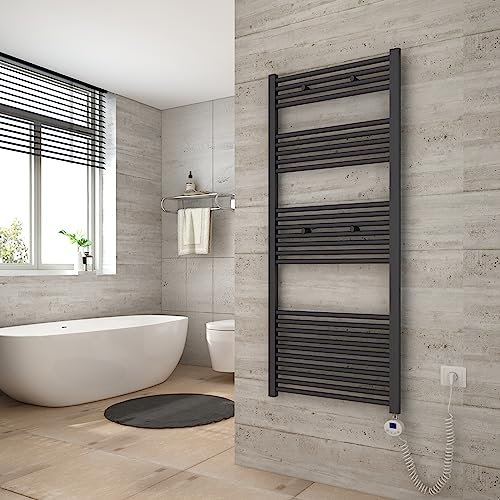 Heilmetz Scaldasalviette elettrico antracite 140x60 cm,Radiatore elettrico con termostato digitale e funzione Timer per asciugamani,Asciugatore elettrico per asciugamani,600 W