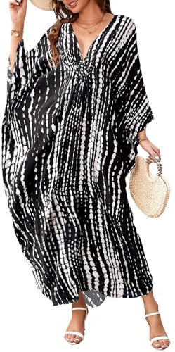 Bsubseach Kaftan Kleider für Frauen Plus Größe Strand Cover Up Kaftan Loungewear Urlaub Schwarz Tie Dye