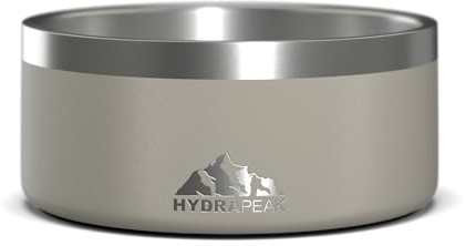Hydrapeak Dog Bowl; Non Slip Stainless Steel; Water and Food Dish; Large Sized and Small Dogs; 32oz 64oz; Multiple Sizes; 4 Cup | Stone