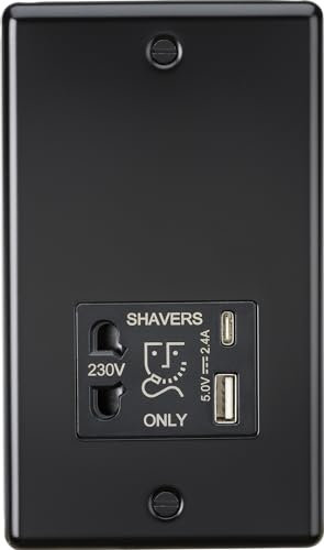 Knightsbridge 230V Shaver Socket with Dual USB A+C [5V DC 2.4A Shared] - Matt Black