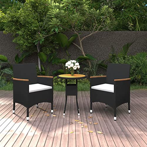 Homgoday Gartenmöbel-Set, 3-teilig, Polyrattan, Schwarz, Stuhl, Sessel, Tisch, Küche, Outdoor, Terrasse, Balkon, Möbel Typ 1