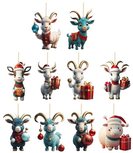10Stk Niedliche Acryl Weihnachtsziegen-Dekoration - Ziege Weihnachtsbaum Anhänger | 2D Acryl Niedlicher Ziegen Kleine Anhänger | Christbaumschmuck In Form Einer Cartoon-Ziege| Schaf-Liebhaber-Ornament