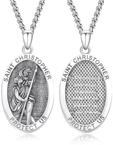 REDSUN Heiliger Christophorus Halskette für Männer 925 Sterling Silber Christliche Kette Religiöses Amulett Schmuck für Männer Frauen Vater Jungen Mädchen