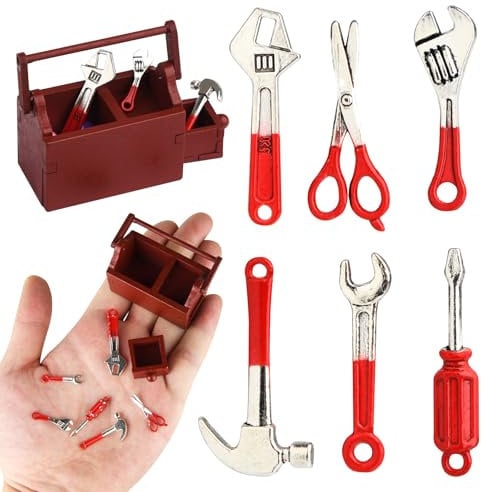 Pack of 7 Wooden Tool Box Miniature Gnome Accessories, Miniature Tool Box Repair Tool Weed Control Tool, Dollhouse Accessories, Christmas Gnome Accessories Tool Box