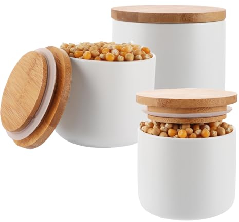 Oungy 3er Set Keramikdose mit Deckel 260ml/9 oz Keramik Zuckerdose mit Deckel Weiß Salzdose für Salz, Zucker, Kaffee, Tee, Gewürze