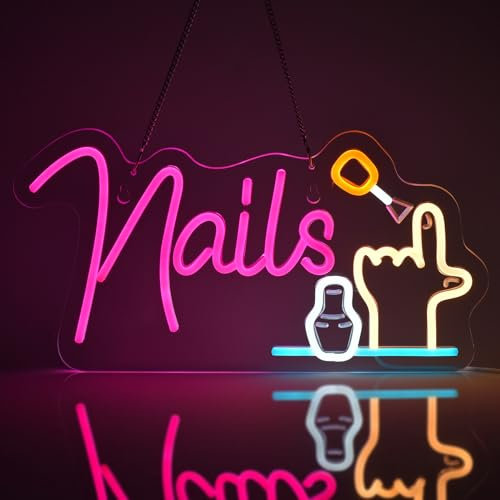 JOMOBUTY Nails Neon Sign Led for Wall Decor Beauty Salon Neon Light Up Sign for Business Nail Room Spa Studio Bedroom Dorm Dimmable Usb powered 16.5 x 8.7