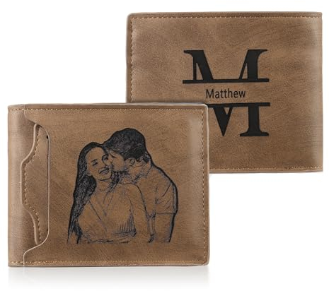 kaululu Personalisierte Geldbörse Herren mit Foto Portmonee mit Gravur Alphabet und Namen Faltbare Geldbörse mit Karte Ausweis Bargeldhalter für Vater Ehemann Personalisiertes Geschenk für Männer