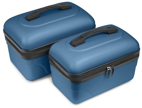 Set mit 2 großen Kosmetikkoffern – Hartschale, Reise-Kosmetiktasche Kinston, dunkelblau