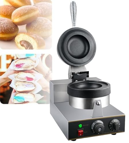Oiyekntd Kommerzieller Burger-Waffeleisen, rundes Waffeleisen, antihaftbeschichtete elektrische Waffelbackmaschine mit Temperaturbereich von 50–300 °C und Zeitsteuerung, teflonbeschichtete Backform